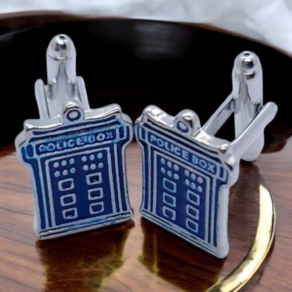 Blue Police Box Tardis Dr. Who The Doctor Who Cuff Links Whovian Gift Cufflinks - Picture 2 of 7